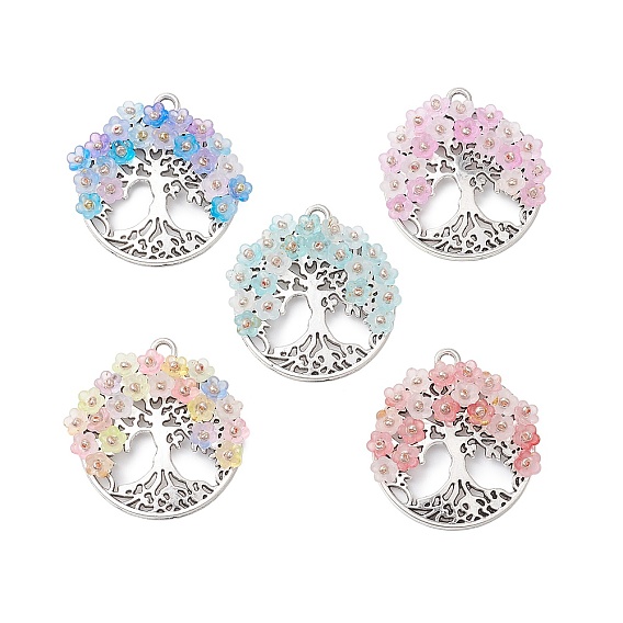 Подвески из сплава , с акриловыми и стеклянными бусинами, плоские круглые с дерева жизни