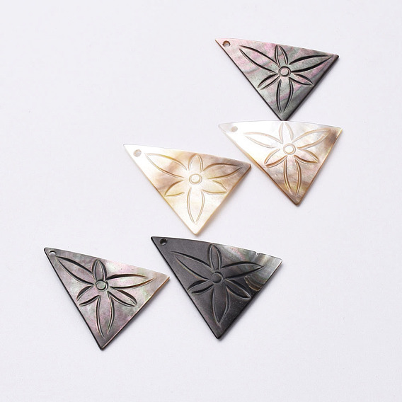 Black Lip Shell Pendants, Triangle with Flower