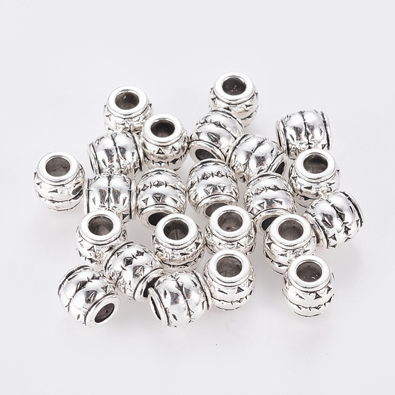 Tibetan Style Alloy Large Hole Barrel Beads, Lead Free and Cadmium Free, 8x8mm, Hole: 3.5mm