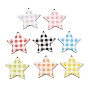 MDF Double-faced Printed Big Pendants, Star with Tartan Pattern Charms