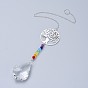 Crystals Chandelier Suncatchers Prisms Chakra Hanging Pendant, with Iron Cable Chains, Glass Beads and Brass Pendants, Flat Round with Tree & Teardrop