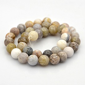 Natural Bamboo Leaf Agate Round Beads Strands