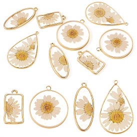 8 шт. 4 стили подвески из сплава эпоксидной смолы с внутренним цветком, разнообразные, золотые