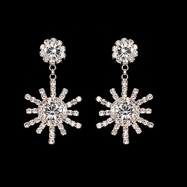 Sparkling Snowflake Earrings with Tassel Pendant and Waterdrop Rhinestone for Women