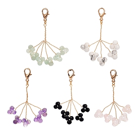 Pendentifs de grappe de pierres précieuses, avec fil de cuivre plaqué or et fermoirs en alliage de homard, fleur