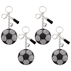 Sports Theme Resin Rhinestone Football Keychains, with Iron Split Key Ring & Lobster Claw Clasps, Platinum