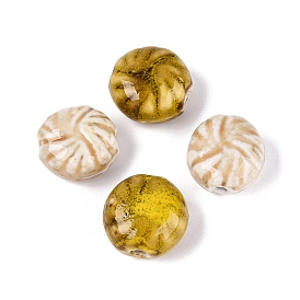 Vintage Handmade Porcelain Beads, Fancy Antique Glazed Porcelain, Flat Round