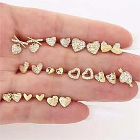 Fashionable Heart-shaped Earrings with Copper and Zirconia - Genuine Gold Plating