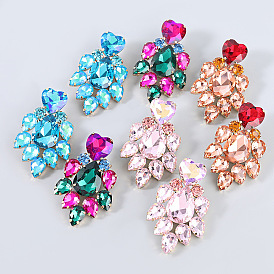 Sparkling Heart Floral Geometric Earrings for Women - Alloy with Glass and Rhinestone Inlay, Perfect for Parties!
