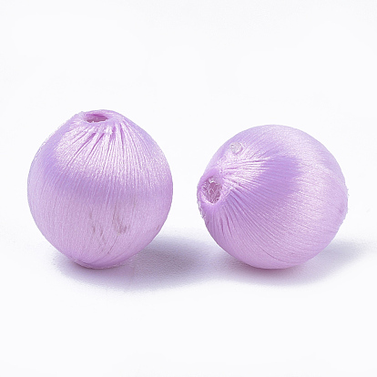 Polyester Thread Fabric Covered Beads, with ABS Plastic, Round