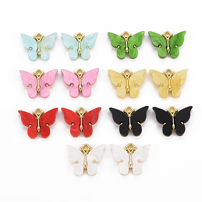 Rack Plating Alloy Pendants, with Acrylic, Cadmium Free & Lead Free, Light Gold, Butterfly