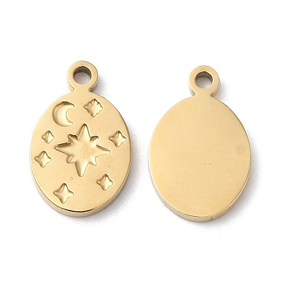 Ионное покрытие (ip) 316 l подвески из хирургической нержавеющей стали, без никеля , овал с подвеской в виде звезды и луны