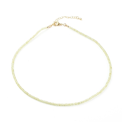 Rondelle Natural Gemstone Beaded Necklaces, with Brass Lobster Claw Clasps, Golden