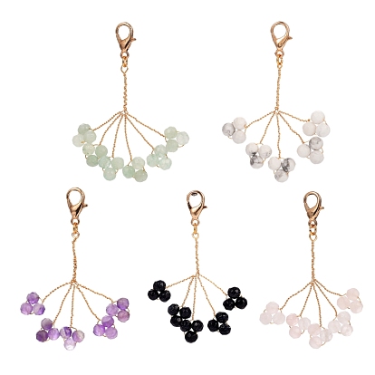 Pendentifs de grappe de pierres précieuses, avec fil de cuivre plaqué or et fermoirs en alliage de homard, fleur