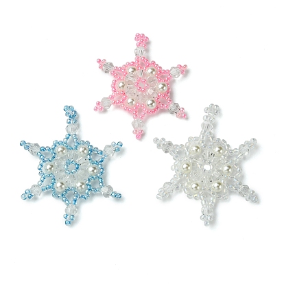 3Pcs 3 Color Christmas Seed Beads Beaded Charms, Snowflake Pendants