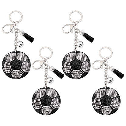Sports Theme Resin Rhinestone Football Keychains, with Iron Split Key Ring & Lobster Claw Clasps, Platinum