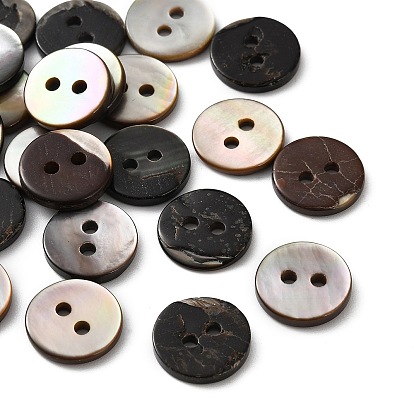 Natural Black Lip Shell Buttons, 2-Hole Flat Round