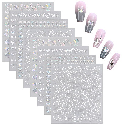 8 листы 4 стили наклейки для дизайна ногтей с лазерным рисунком в виде сердца, самоклеящиеся наклейки для дизайна ногтей для женщин