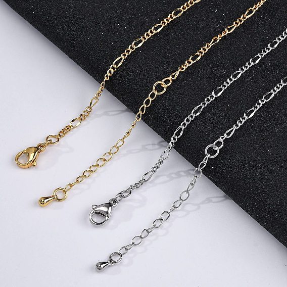 Латунные цепочки Фигаро ожерелья для женщин, 304 из нержавеющей стали застежкой омар, стойки покрытие, без свинца и без кадмия, долговечный