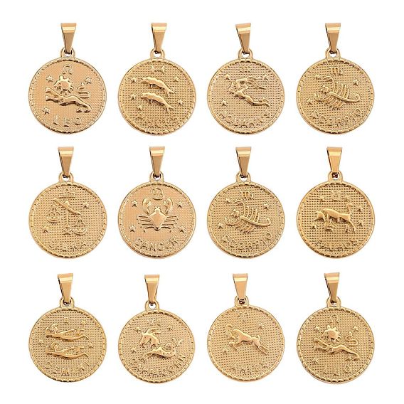 304 из нержавеющей стали подвесные комплекты, плоский круглый с двенадцатью созвездием / знаком зодиака