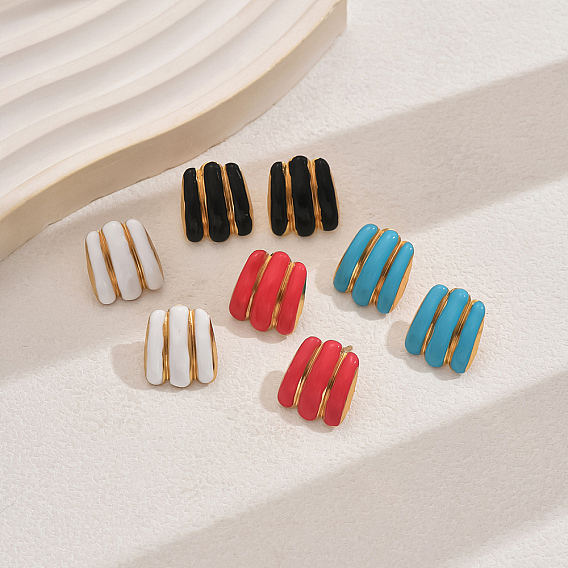 201 из нержавеющей стали серьги, с эмалевыми линиями, геометрический дизайн, золотые