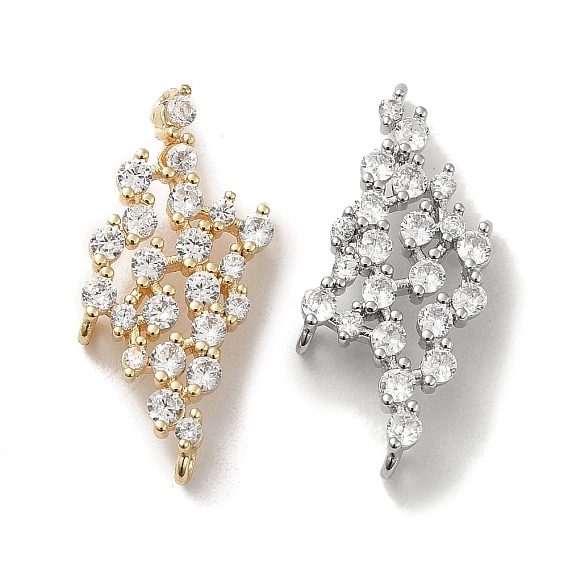 Латунные люстры ссылки компонент, без кадмия, без никеля и без свинца, со стеклом, 4 Разъемы петли, ромб