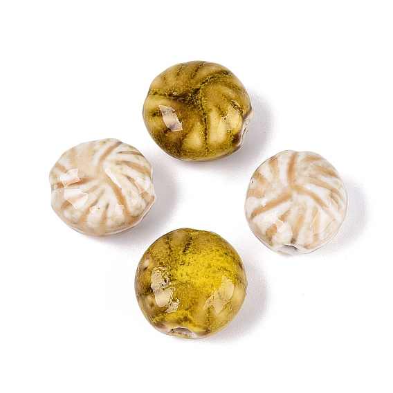 Vintage Handmade Porcelain Beads, Fancy Antique Glazed Porcelain, Flat Round