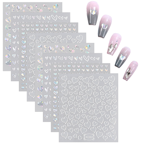 8 листы 4 стили наклейки для дизайна ногтей с лазерным рисунком в виде сердца, самоклеящиеся наклейки для дизайна ногтей для женщин