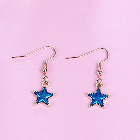 Enamel Star Dangle Earrings, Light Gold Plated Alloy Jewelry for Women