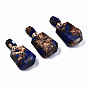 Assembled Synthetic Bronzite and Lapis Lazuli Openable Perfume Bottle Pendants, with Light Gold Brass Findings, Dyed