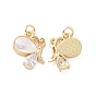 Rack Plating Brass Micro Pave Clear Cubic Zirconia Pendant, with Natural White Shell and Jump Ring, Butterfly Charms
