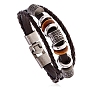 Cowhide & PU Leather Triple Layer Multi-strand Braceletn, Wood & Alloy Beaded Gothic Bracelet