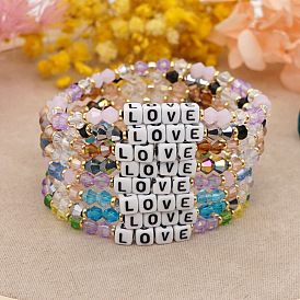 Minimalist Forest Candy Color Diamond LOVE Letter Bracelet for Women