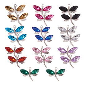 40Pcs 10 Colors Alloy Rhinestones Charms, Dragonfly, for Jewelry Making, Platinum