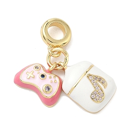 Латунь микропаве прозрачный кубический цирконий европейские подвески с подвесками, эмалевые подвески для игрового контроллера и наушников с большими отверстиями, долговечный, стойки покрытие, без кадмия и без свинца