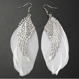 Fashion Exaggerated Angel Wings Feather Earrings Long Simple Alloy Earrings Jewelry