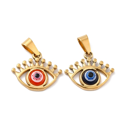 Подвески из смолы ручной работы с покрытием PVD в вакууме от сглаза, с 304 выводами из нержавеющей стали и 201 защелкой из нержавеющей стали на дужках, глаз, золотые