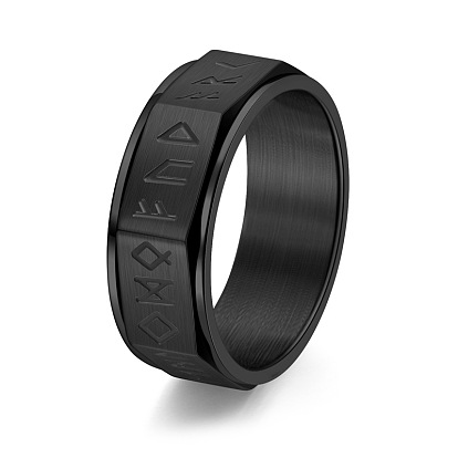 Rune Words Viking Amulet Titanium Steel Rotating Finger Ring, Fidget Spinner Ring for Calming Worry Meditation