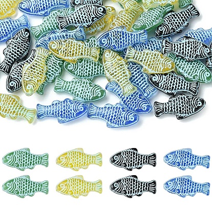 40Pcs 4 Colors Painted Transparent Glass Beads, Fish