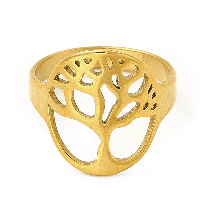 Tree of Life 201 Stainless Steel Finger Rings, Hollow Out Wide Band Rings for Women