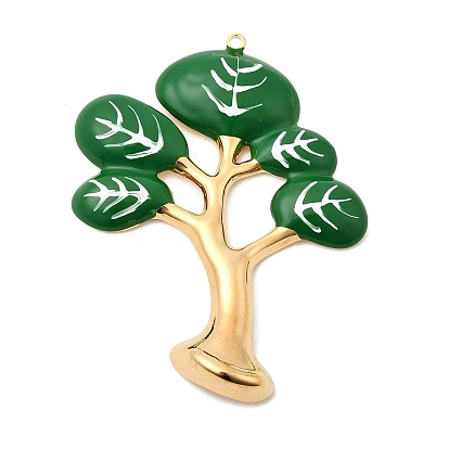 304 из нержавеющей стали большие кулоны, с эмалью, Дерево прелести, золотые