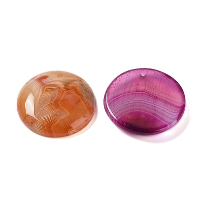 Natural Banded Agate/Striped Agate Pendants, Dyed & Heated, Flat Round Charms