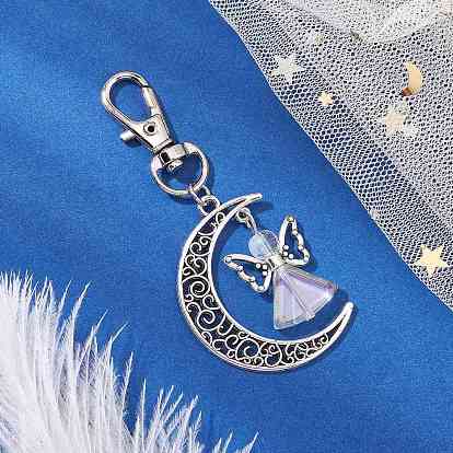 Подвесные украшения из сплава в виде ангела и полой луны, Поворотные застежки-брелки для украшения сумок