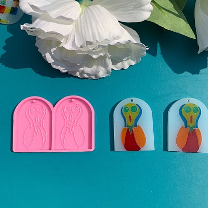 Moules de statue de buste en silicone pendentif de qualité alimentaire, pour confection de boucles d'oreilles, outils de cuisson, pour la décoration de gâteau de bricolage, chocolat, moule à bonbons, arc avec motif humain terrifié