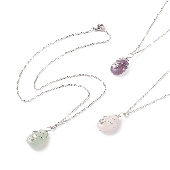 Каплевидная медная проволока, обернутая натуральным драгоценным камнем, ожерелье с подвесками, 304 ожерелье из цепочки из нержавеющей стали