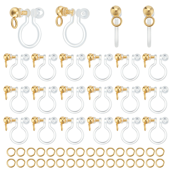 30шт. 304 фурнитура для сережек-клипс из нержавеющей стали, с пластиковыми выводами и переходными кольцами из нержавеющей стали 60шт. 304