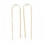 Brass Earring Findings, with Loop, Ear Thread, with Chains, Real 18K Gold Plated, Nickel Free