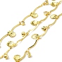 Handmade Eco-friendly Brass Curved Bar Link Chain, with Shell Shape and Glass Charms, Long-Lasting Plated, Soldered, with Spool