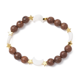 Браслеты из натуральных круглых бусин из дерева венге, Женские украшения в виде звезд и пресноводных ракушек из немагнитного синтетического гематита с луной