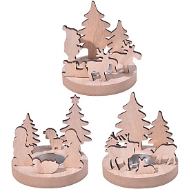 Christmas Wooden Candle Holders, Home Tabletop Centerpiece Decoration